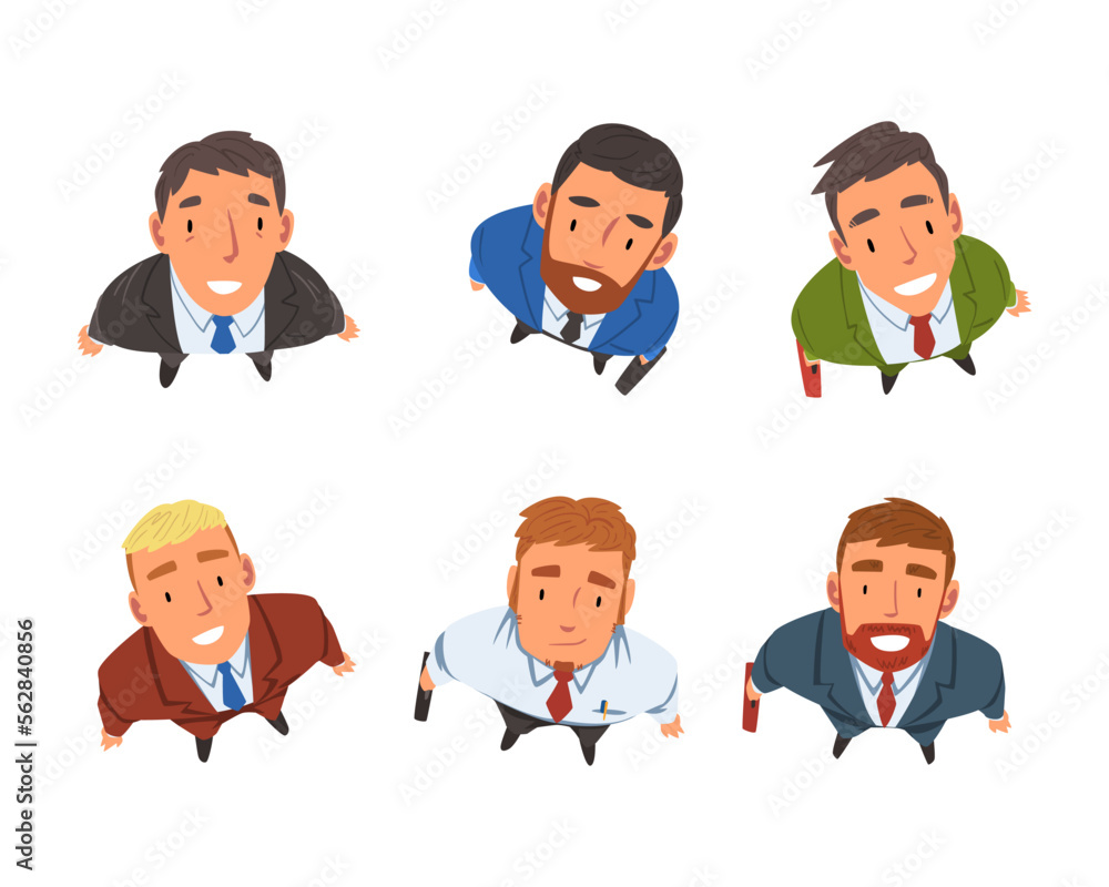 Smiling Business Man Character Looking Up Above View Vector Set Smiling Business Man Character Looking Up Above View Vector Set