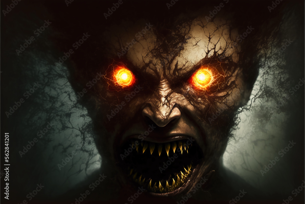 Scary face of a supernatural being. Monter, ghost. Generative AI. Scary face of a supernatural being. Monter, ghost. Generative AI.