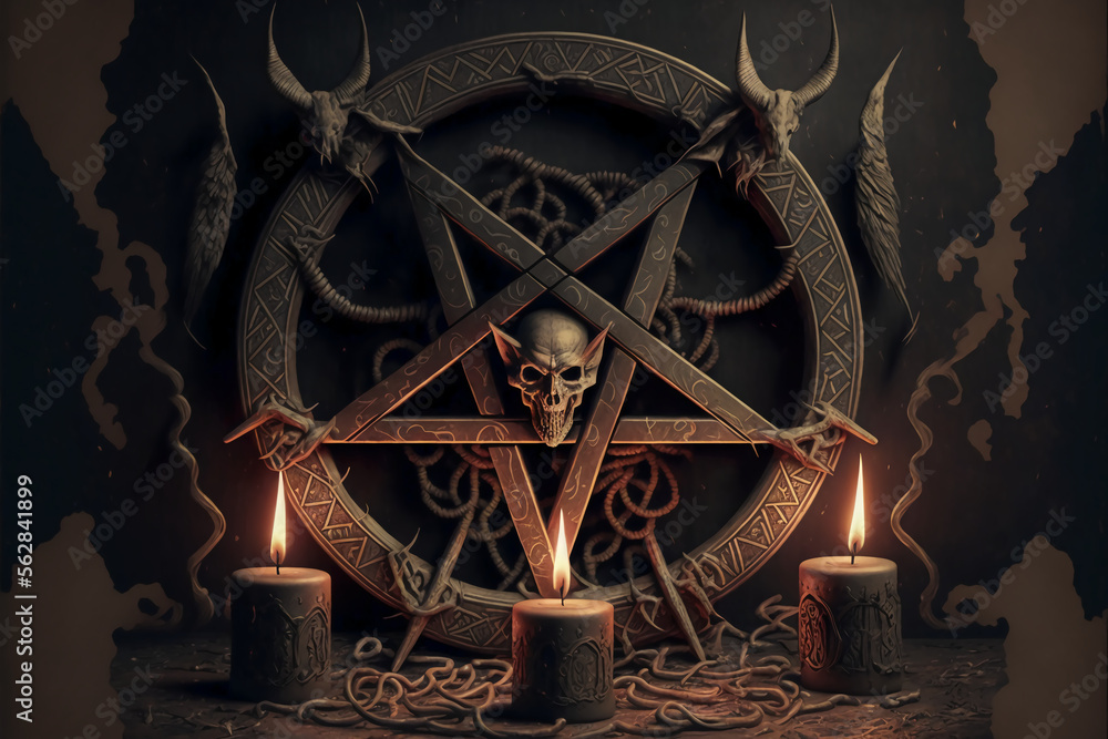 Satanic symbol, pentagram or star. Demon or devil symbol. Generative AI