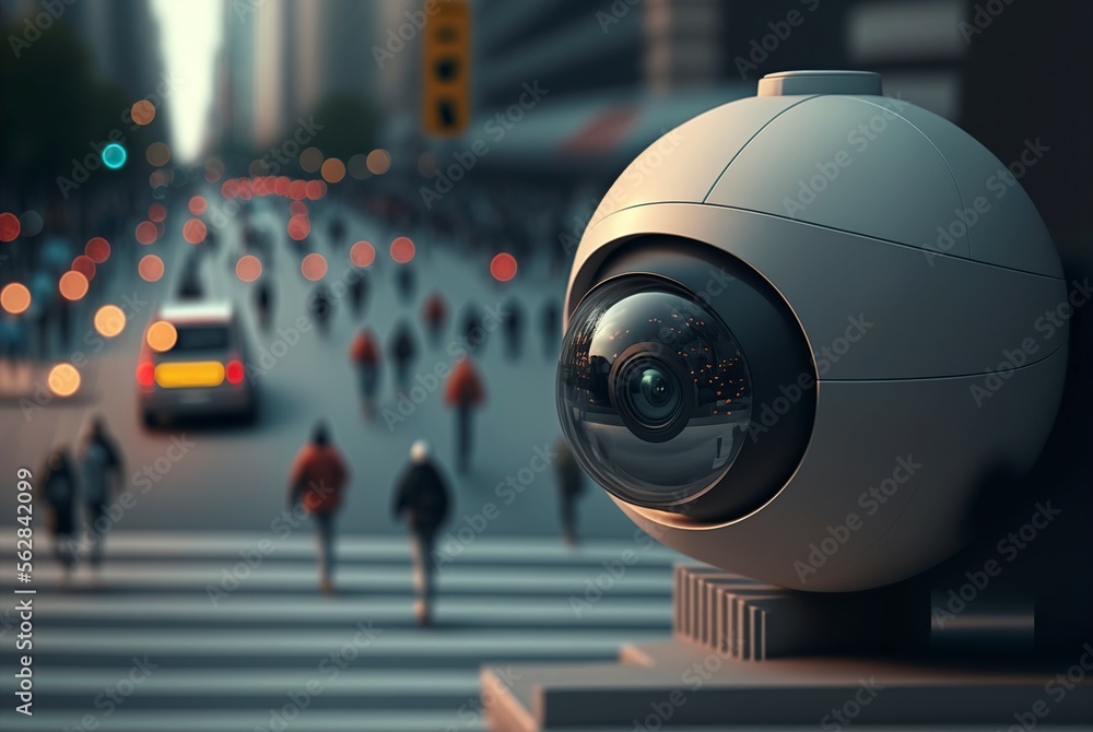 security camera in the city. Video surveillance control concept. generative AI security camera in the city. Video surveillance control concept. generative AI
