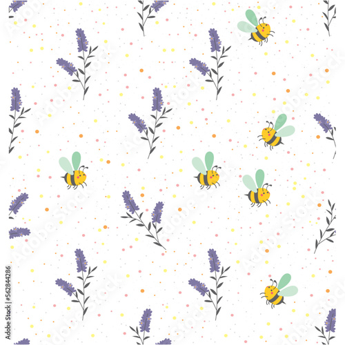 Padrão de repetição perfeita de tema natureza, elementos flores, abelhas, padrão de repetição de vetor desenhado à mão para têxteis, tecidos, scrapbook, Scrapbook - fundo photo