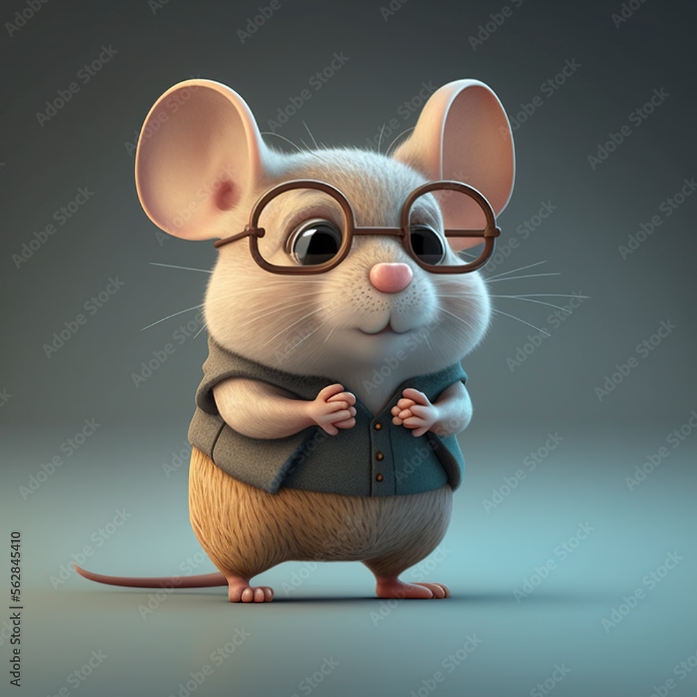 cartoon style mouse wearing glasses illustration, ai generated Stock  Illustration | Adobe Stock