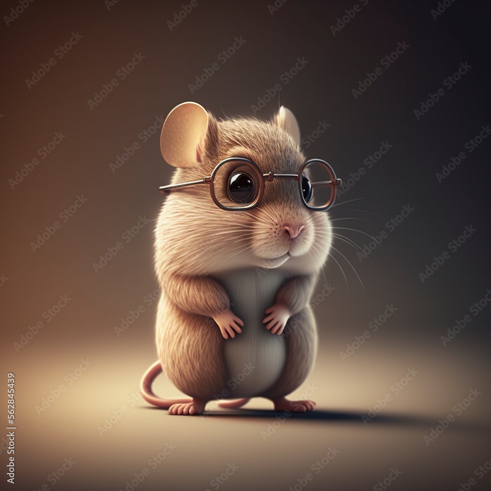 cartoon style mouse wearing glasses illustration, ai generated