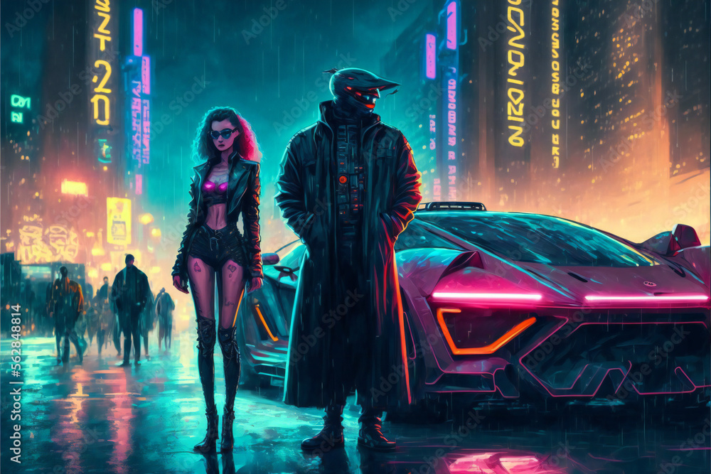 Free AI Image  Cyberpunk warrior looking over city