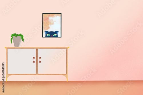 modern light pink living room or bedroom interior background illustration design.