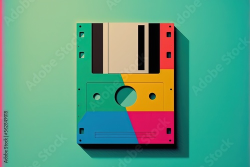 Old computer floppy disk, retro 80s, background. Generative AI