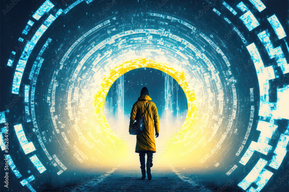 custom made wallpaper toronto digitalPerson in digital world, binary and futuristic world. Generative AI