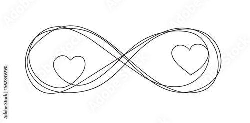 Infinity love icon. Continuous line art drawing Hearts with Infinity symbol. Vector illustration