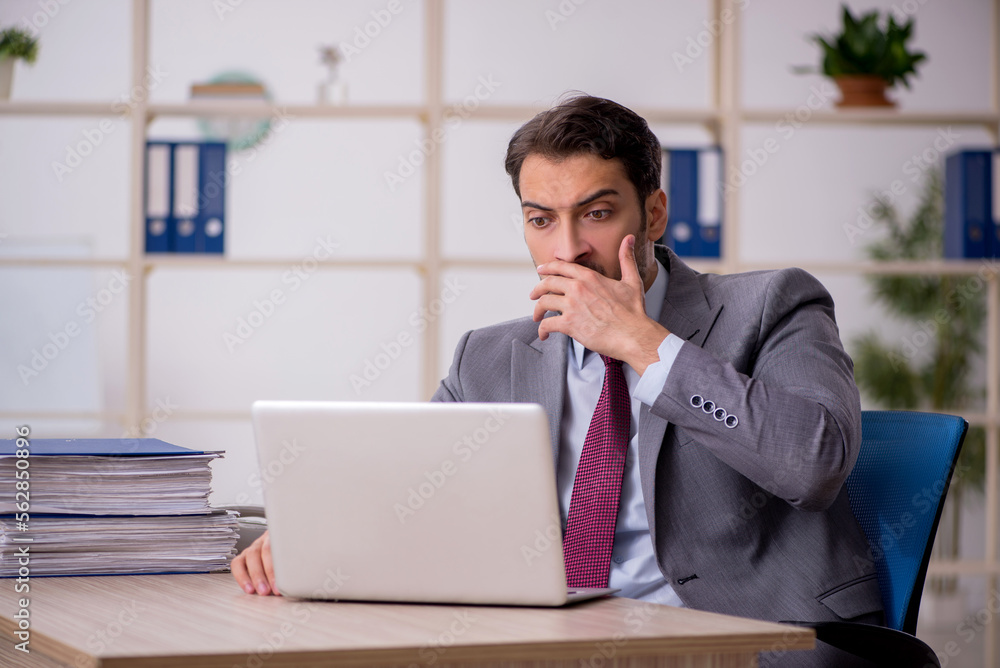 Young male employee working in the office Young male employee working in the office