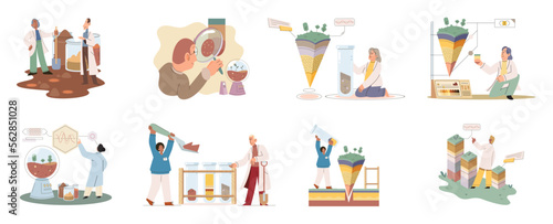 Soil analysis and earth pollution metaphor or structure control. Nutrients microorganism composition research ground layer structure sample. Soil laboratory test. Scientist measuring levels status