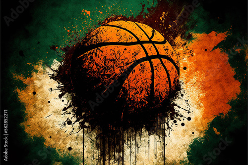 Grunge Basketball Background, Orange and Green Generatve AI