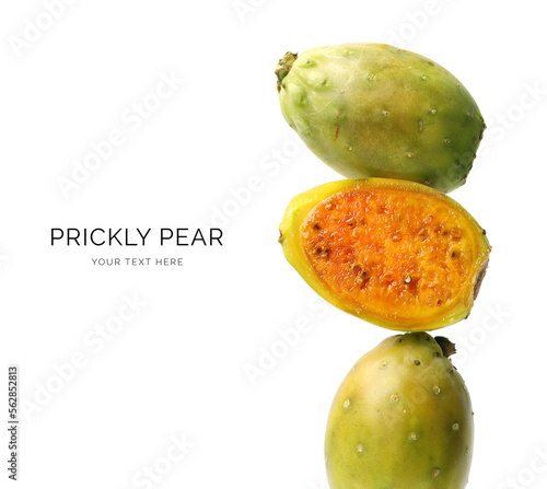 Creative layout made of prickly pear on the white background. Flat lay. Food concept. Macro concept.  photo