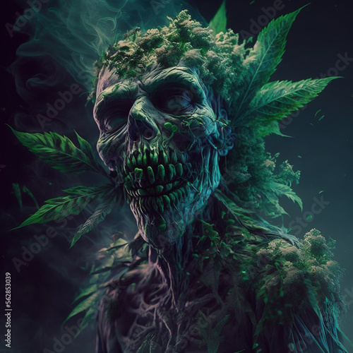 Cannabis monster, zombie, blunt weed flower bud cannabis marijuana, Generative AI