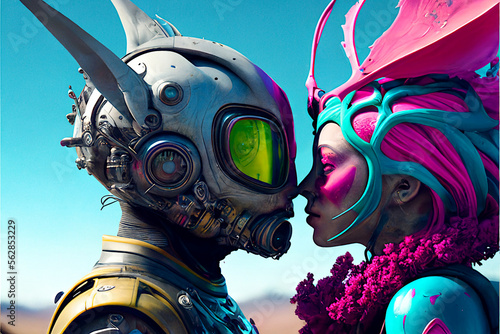 Cosmic love, space love. Futurological vision of love, concept for Valentine's Day. Ai llustration, fantasy digital painting , artificial intelligence artwork photo