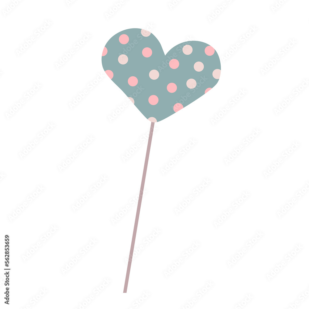 Decoration in the form of a heart on a stick or a cake topper in vector on a white background