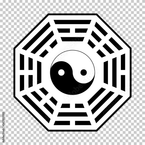 Bagua symbol isolated on transparent background. Standard design yin and yang symbol for your banner and poster. Vector graphic.