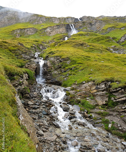 The Stauseeblick waterfall, at the Grossglockner high Alpine road, Großglockner Hochalpenstraße, in a winter day, Austria