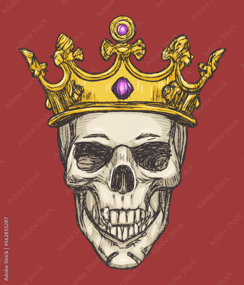 Hand drawn king skull wearing crown. Vector illustration Hand drawn king skull wearing crown. Vector illustration