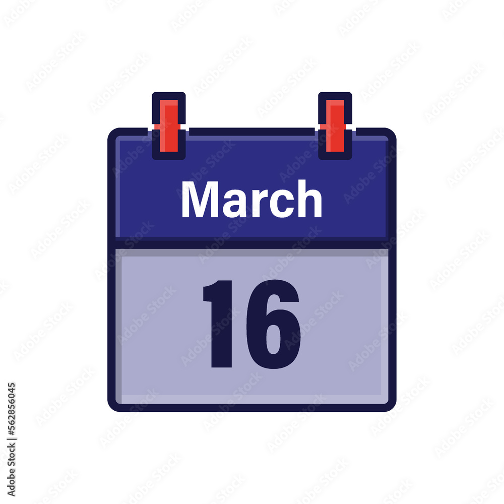 March 16, Calendar icon. Day, month. Meeting appointment time. Event schedule date. Flat vector illustration. March 16, Calendar icon. Day, month. Meeting appointment time. Event schedule date. Flat vector illustration.