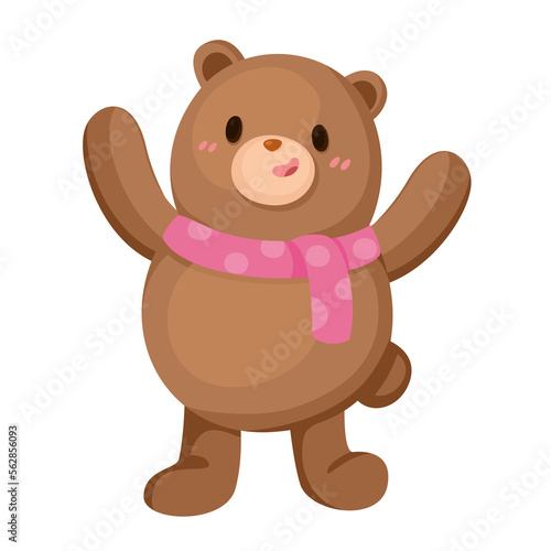 Cute bear wear pink scarf. Bear cartoon character.