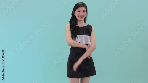 Nov 14 2021-3280. Beautiful Asian teenage woman cross arms confident