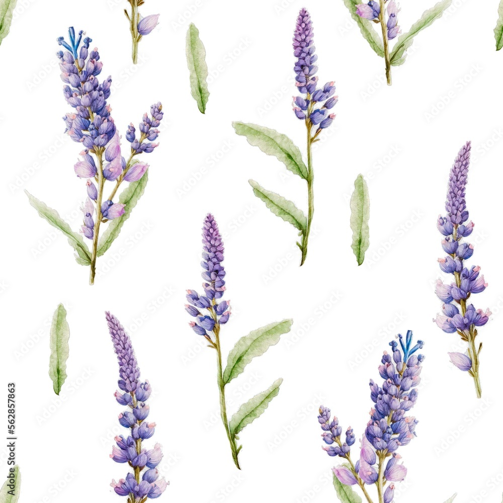 Naklejka premium Lavender flowers floral watercolor decorative seamless pattern background