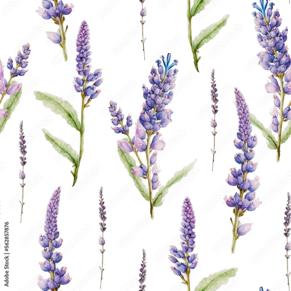 Lavender flowers floral watercolor decorative seamless pattern background