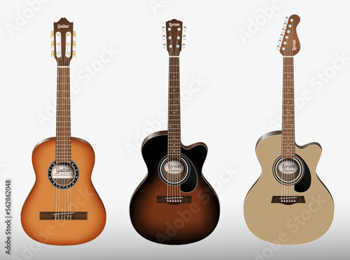 acoustic classic guitars isolated on white background. 
