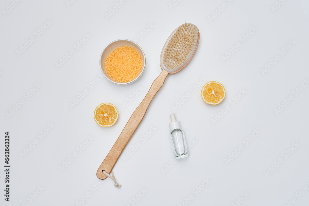 some lemons and a toothbrush on a white background with space to the right for your text or image some lemons and a toothbrush on a white background with space to the right for your text or image