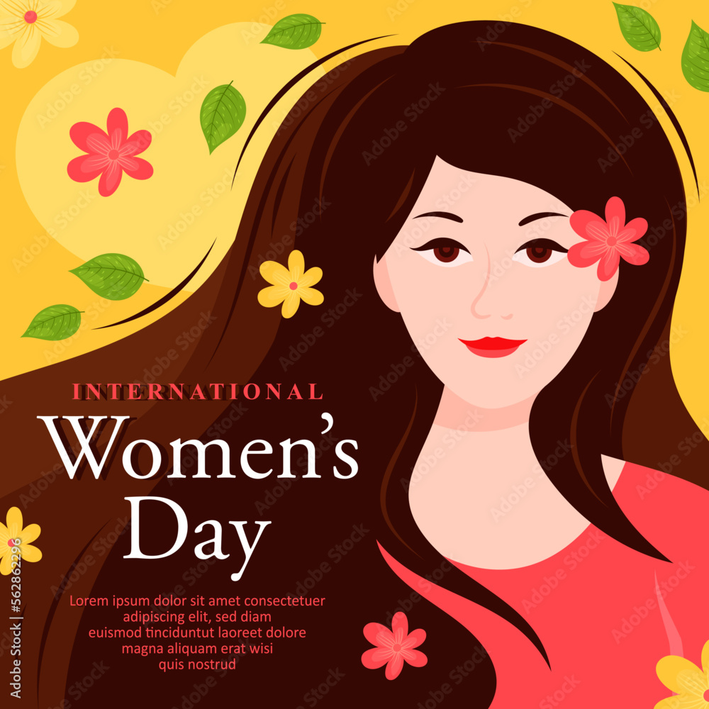 International women's day with long hair and cute color illustration International women's day with long hair and cute color illustration