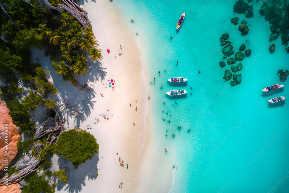 Drone view of a beautiful beach with generative AI technology