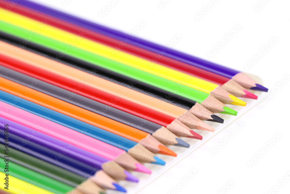 A set of color pencils isolated on a white background. Copy space. A School stuff.Drawing supplies A set of color pencils isolated on a white background. Copy space. A School stuff.Drawing supplies