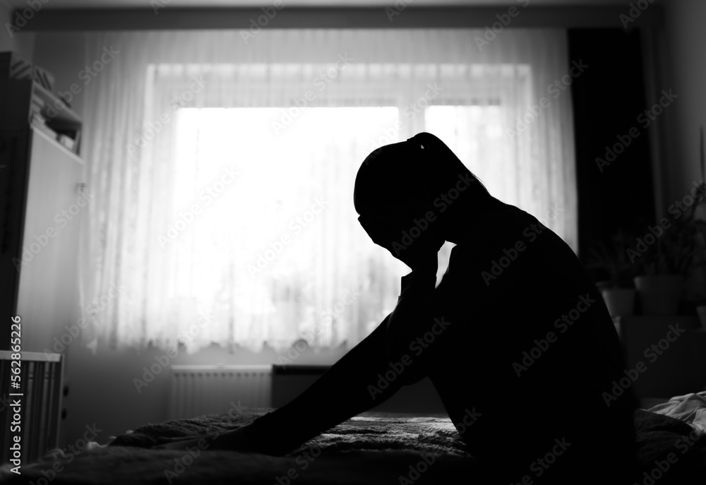 Unhappy woman at home suffering from depression, sadness, divorce, loneliness.	 - obrazy, fototapety, plakaty 