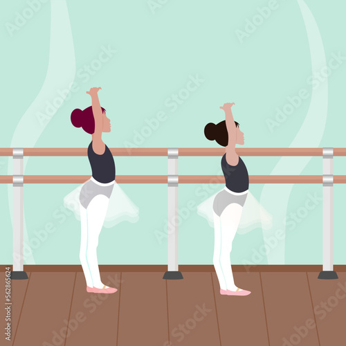 Young girls at ballet class illustration graphic