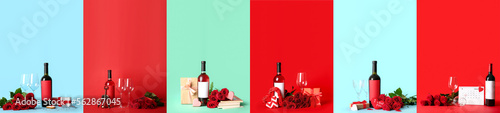 Collage of wine with red ro...