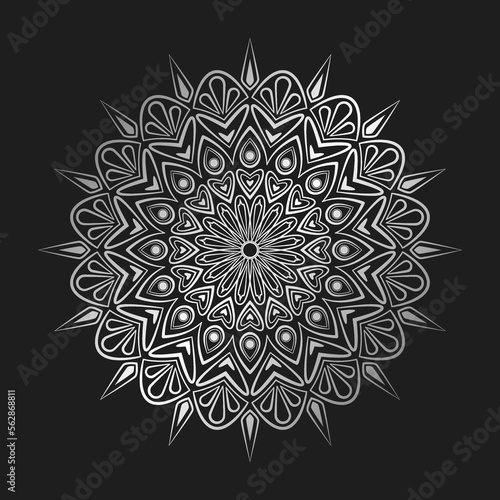 Decorative floral silver mandala. Oriental pattern with arabic, islamic, indian, turkish, pakistan, moroccan, chinese, motifs. Psychedelic meditative ornamental design. © Hanna