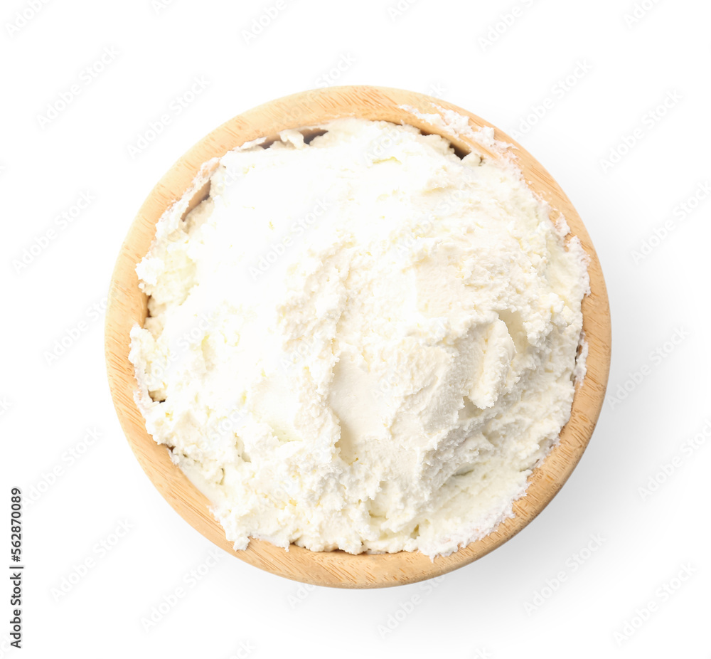 Bowl of tasty cream cheese on white background Bowl of tasty cream cheese on white background