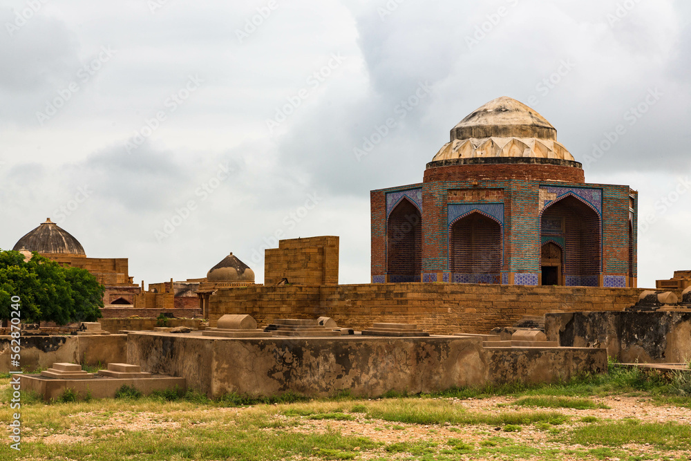 Ancient mausoleum at Makli Hill in Thatta, Pakistan. Necropolis, graveyard