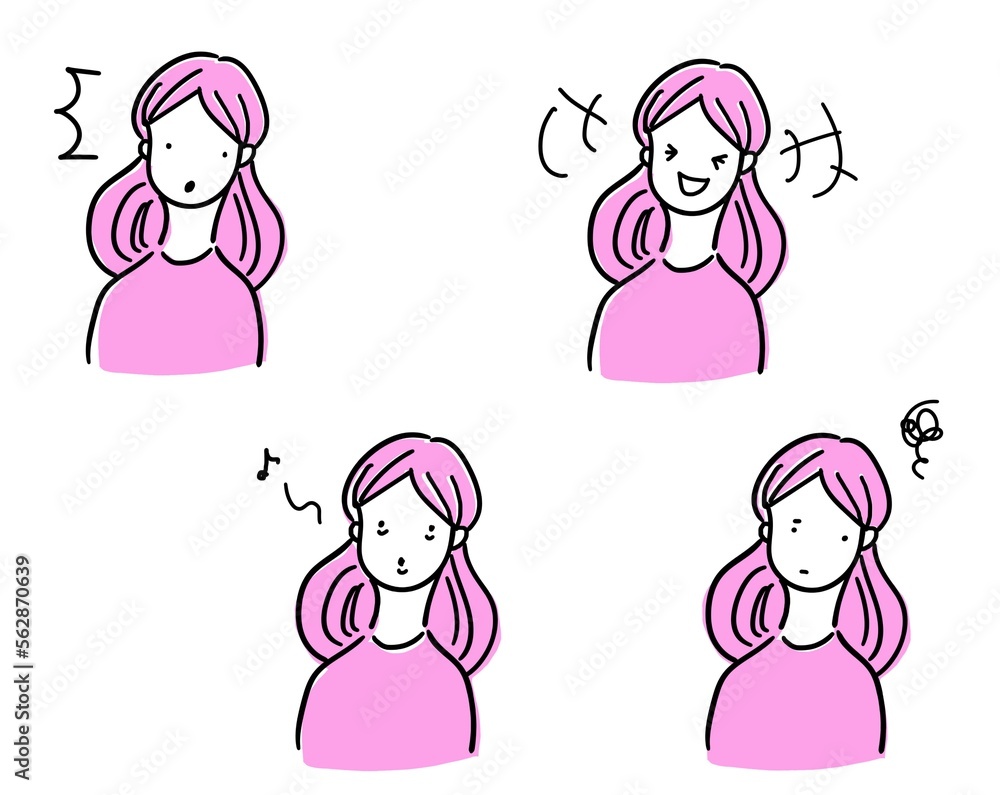 驚く 笑う とぼける 憂鬱 女性上半身 驚く 笑う とぼける 憂鬱 女性上半身