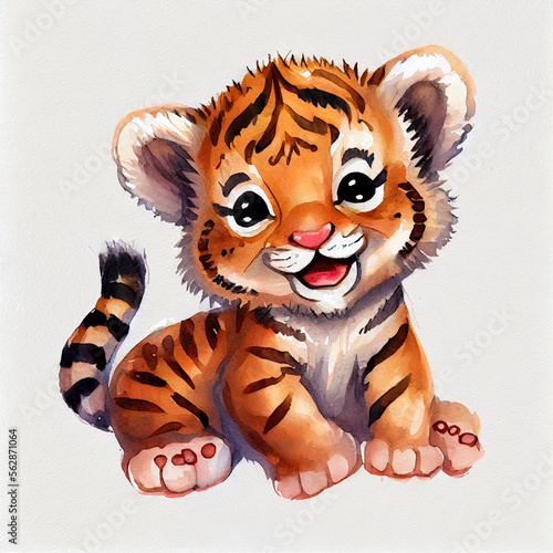 Cute baby tiger illustration. Watercolor illustration for baby shower  greeting card  party invitation  fashion clothes t-shirt print.