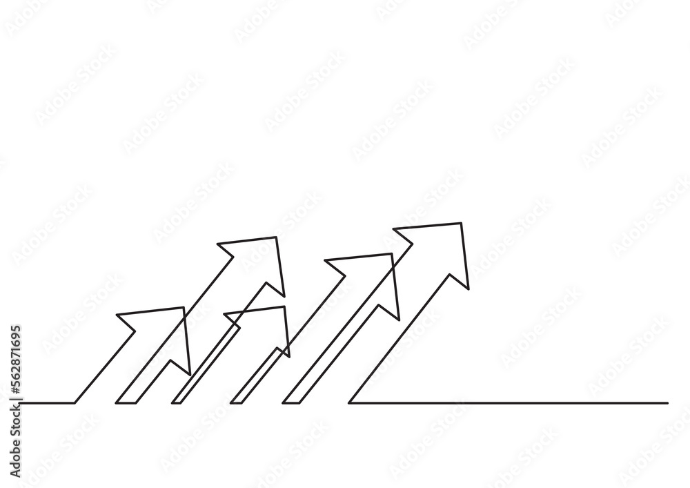 continuous line drawing vector illustration with FULLY EDITABLE STROKE of multiple arrows progress
