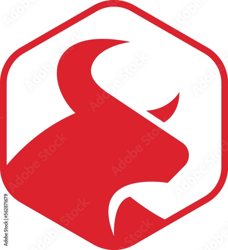 Bull head silhouette icon & logo template in hexagon shape