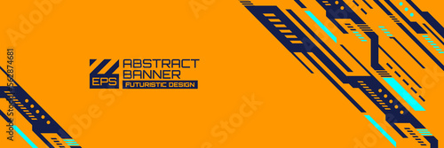 Abstract futuristic banner, cyberpunk  background vector with HUD shapes ornament, modern technology retro futurism 