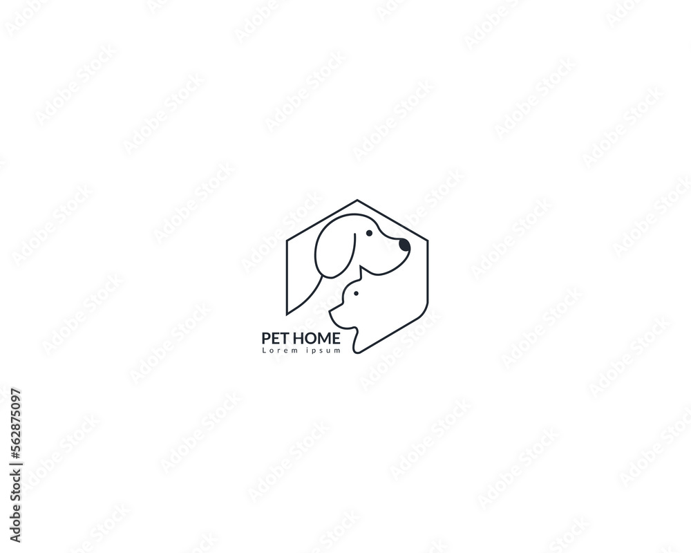 Dog and cat home logo design template, pet love logo design suitable for pet shop, store, cafe, business, hotel, veterinary clinic, Domestic animal vector illustration logotype, sign, symbol.