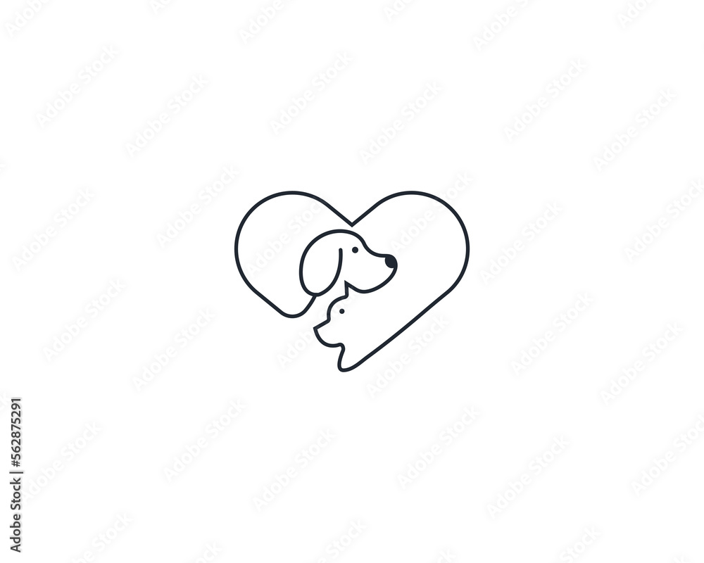 Dog and cat home with heart logo design template, pet love logo design suitable for pet shop, store, cafe, business, hotel, veterinary clinic, Domestic animal vector illustration logotype, sign,symbol Dog and cat home with heart logo design template, pet love logo design suitable for pet shop, store, cafe, business, hotel, veterinary clinic, Domestic animal vector illustration logotype, sign,symbol