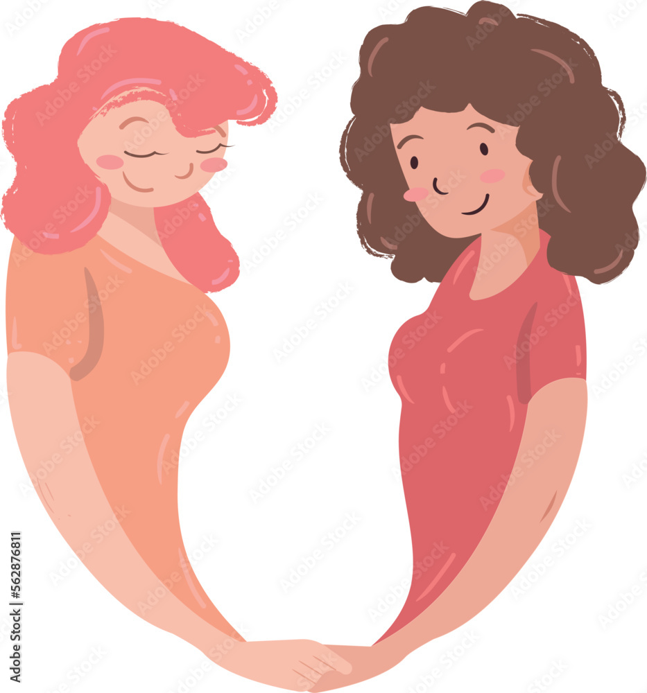Valentine's day. Lesbian couple holding hands. People in love. Flat Ilustration Valentine's day. Lesbian couple holding hands. People in love. Flat Ilustration