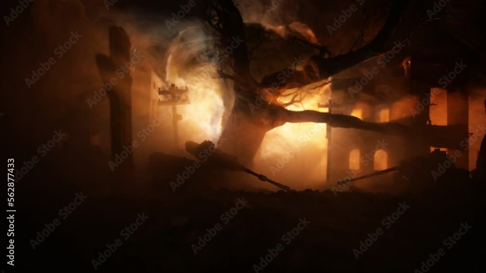 War Concept. Military silhouettes fighting scene on war fog sky background, World War Soldiers Silhouette Below Cloudy Skyline At night. Battle in ruined city. Selective focus War Concept. Military silhouettes fighting scene on war fog sky background, World War Soldiers Silhouette Below Cloudy Skyline At night. Battle in ruined city. Selective focus