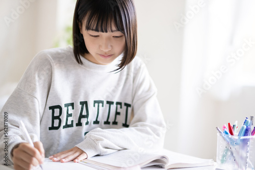 Bild auf Leinwand 家で勉強する学生