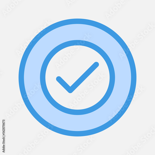 Check mark icon in blue style about essentials, use for website mobile app presentation