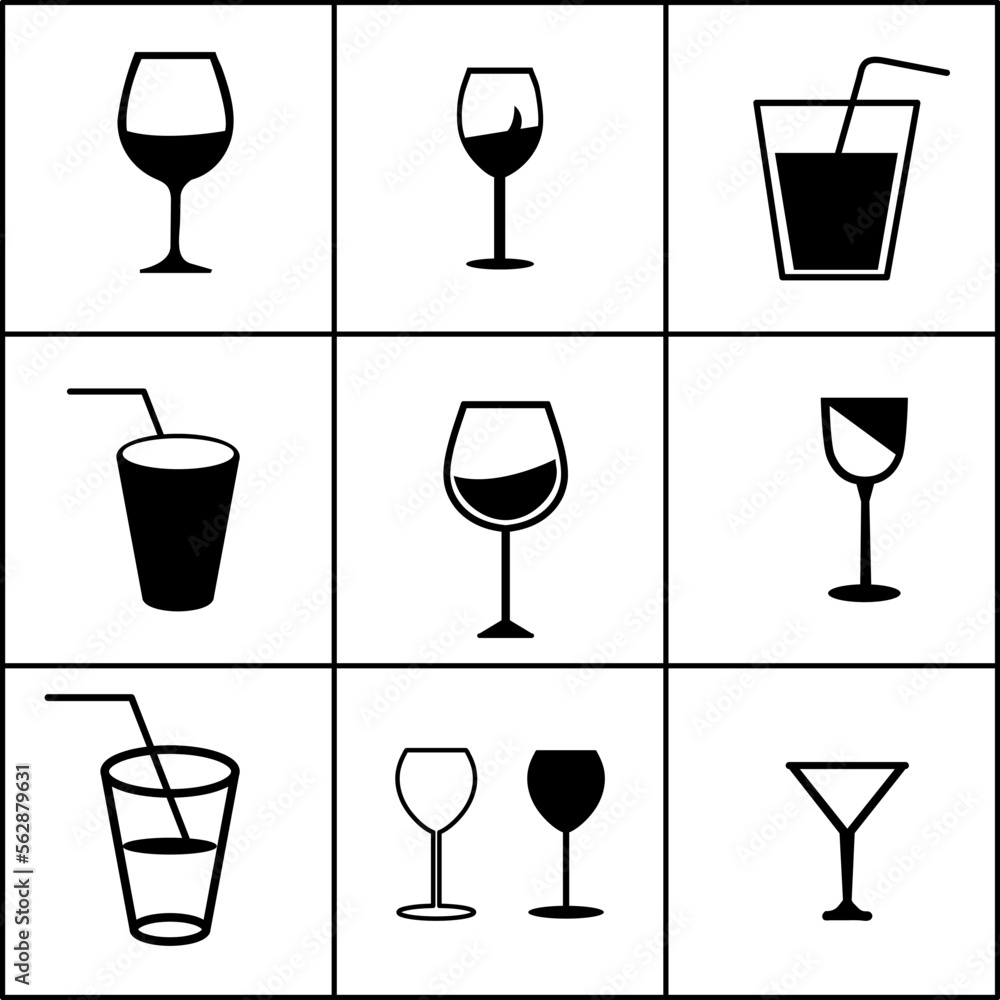 Glass Water Drink and Straw Icon set illustration on white background..eps Glass Water Drink and Straw Icon set illustration on white background..eps